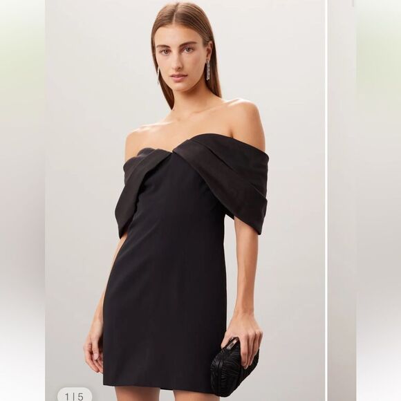 ML Monique Lhuillier Luna Off the shoulder Crepe Dress - Picture 1 of 8